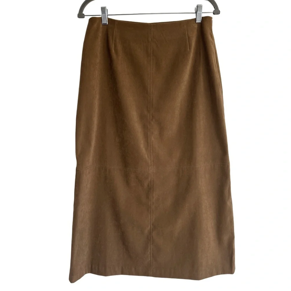 {Casual Corner} Petite Suede Cowgirl Rust Brown Side Zipper Maxi Skirt